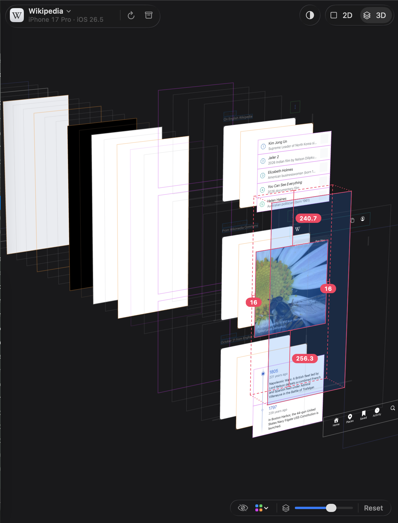 Measuring in 3D: the distances drawn on the selected layer’s level while the preview is turned.