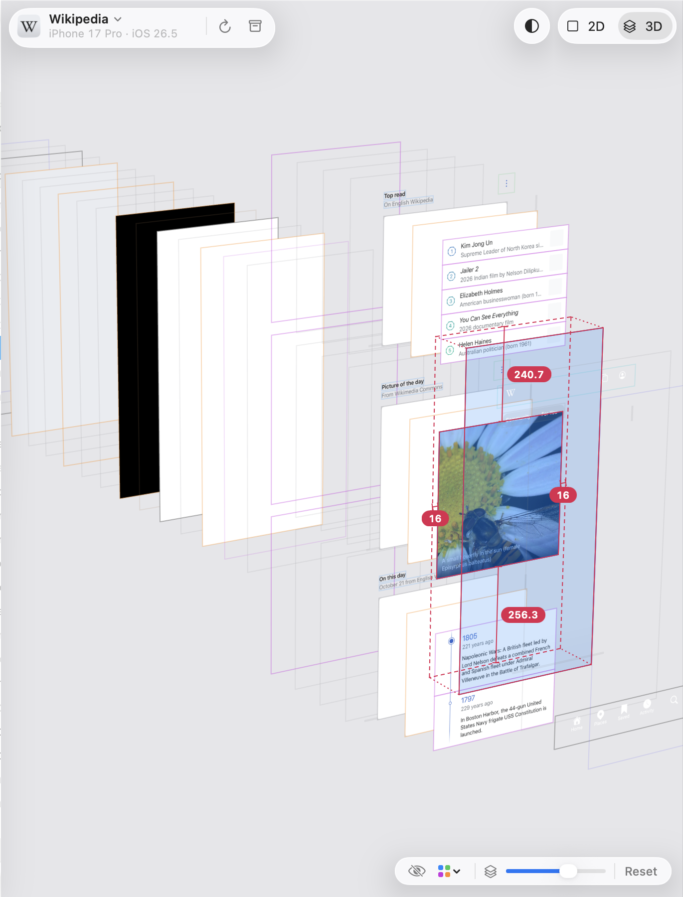 Measuring in 3D: the distances drawn on the selected layer’s level while the preview is turned.